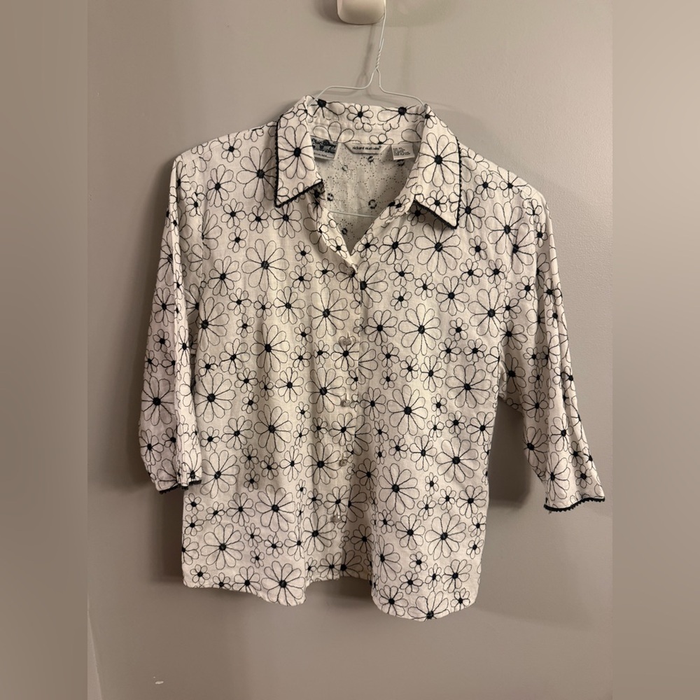 Richard Malcolm Irish Linen Floral Embroidered Top – Size XL
